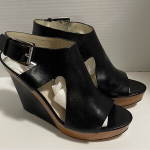 Michael Kors black leather wedge sandals size 8.5